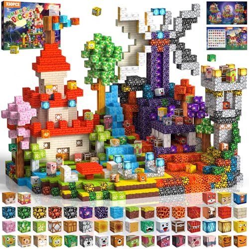 Magnetische Bausteine 330PCS 2CM Magnetbausteine für Kinder ab 3 Jahre Blocks, Montessori Spielzeug Magnete Kinder, Magnetische Bauwelt Geburtstag Geschenk ab 3 4 5 6 7 8 9 10 11 12 Jungen Mädchen