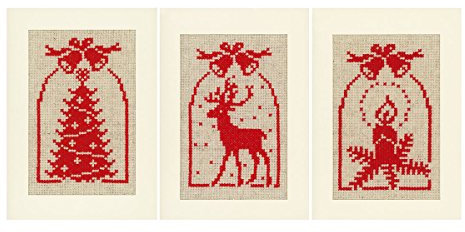 VERVACO Gezählter Kreuzstich Stickpackungen Grußkarten zum Selbstgestalten Kerz & Christbaum 3er DIY Postkarten Erwachsene Sticken Bastel ca. 10,5 x 15 cm Stickset für Anfänger Kreatives Geschenk