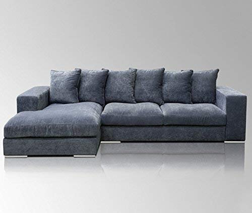 Amaris Elements | Eck-Couch 'Newman' (L/R) Samt Sofa L-Form 3m Ecksofa blau-grau | 5 Farben + 4 Größen