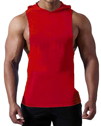 Magiftbox Herren-Kapuzen-Tank-Top, ärmellos, mit Kanga-Tasche, cooler und muskulöser Schnitt, Rot/Ausflug, einfarbig (Getaway Solids), Klein