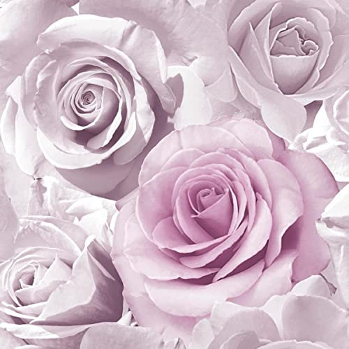 Muriva Madison Glitter Amethyst Wallpaper 139522 - Flower Floral Large Roses Pink
