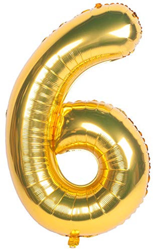 40 Zoll 0 to 9 in Gold Nummer Folienballon Helium Zahlenballon Luftballon Riesenzahl Party Hochzeit Kindergeburtstag Geburtstag Nummer 6