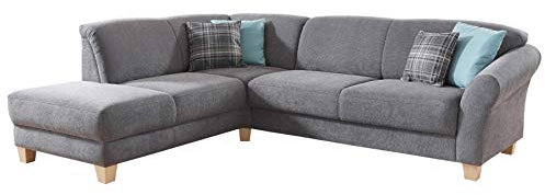 CAVADORE Ecksofa Gootlaand / Große Sitzecke im Landhausstil inkl. praktischer Vorziehfunktion und Bettkasten / Mit Federkern-Polsterung / 257 x 84 x 212 / Grau