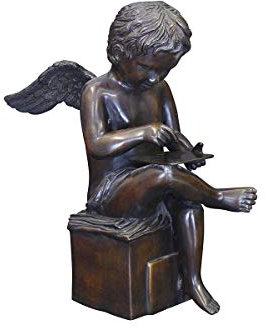 Antike Fundgrube Bronze Figur Skulptur Putte EIN lesender Engel 38x20x29 cm (8447)