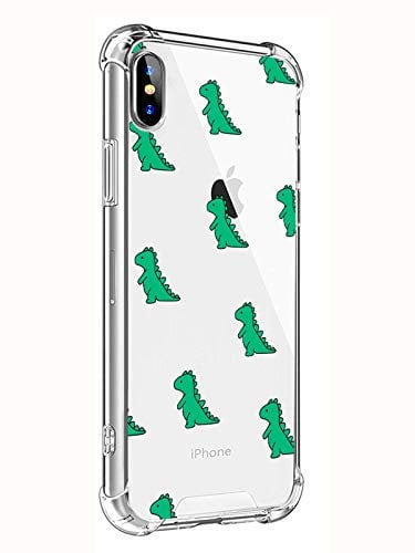 MAYCARI Cute Dinosaur Case Clear for iPhone 6/6s, Cartoon Animal Design Transparent Shockproof Hard PC Back + Soft TPU Bumper Scratch-Resistant Cover for Boys&Girls