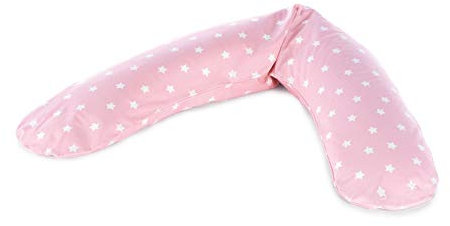 Theraline Komfort Stillkissen | gefüllt mit sandfeinen Perlen | inkl. Außenbezug Big Stars rosa | 180 cm