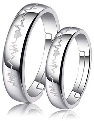 Beydodo Verlobungsring 925 Sterling Silber Herzschlag Verstellbar Partnerringe Hochzeitsringe Paar Gr.54 (17.2)