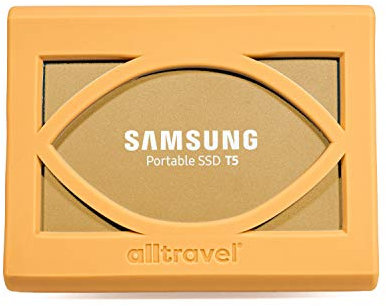 Alltravel External Solid State Drive Bumper Sleeve for Samsung T5 Portable 250GB 500GB 1TB 2TB SSD USB 3.0 External Solid State Drives, Super Strong Bumper Anti Shock, Shake and Drop (Gold)