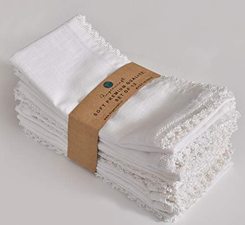 FINGERCRAFT Übergroße Dinner Stoffservietten Weiß aus 100% Strukturiertem, geflammtem Baumwollstoff, 12 Stück, 50,8 x 50,8 cm, weiß, Premium-Qualität, abgeschrägte Ecken für den täglichen Gebrauch