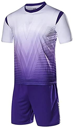 Calcio Tuta Portiere Maglia Manica Corta Pantaloncini Attrezzatura Divisa Portiere (Color : White Purple, Size : L)