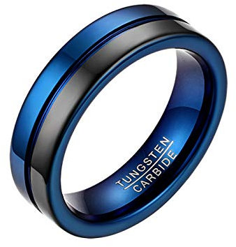Mabohity Ring Herren 6mm Breite Personalisierte Gravur Wolframcarbid Ehering Verlobungsring Partnerring Geschenk Schwarz&Blau Größe 4 bis 14