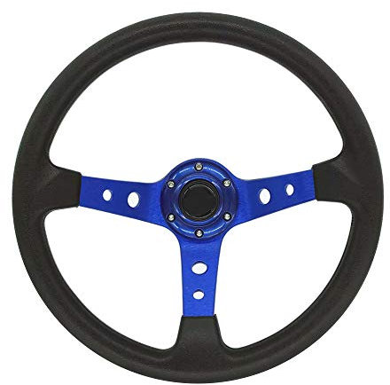 idain Universal Fit 350mm Racing Steering Wheel 3 Aluminum Spokes 6 Bolts Steering Wheel with ABS Horn Button (Blue)