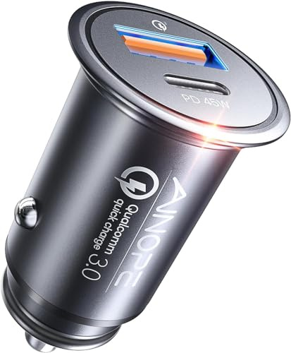 AINOPE USB C Car Charger, 67.5W for iPhone Car Charger Adapter PD45W All Metal Mini Cigarette Lighter USB Charger Fast Charging Dual Port Car Phone Charger for iPhone 15 Pro Max Plus 14 13 Samsung S23