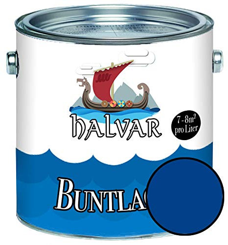 Halvar Buntlack für Holz & Metall GLÄNZEND Blau RAL 5000-5024 Holzfarbe Holzlack Innen & Außen robuster Kunstharzlack Wetterbeständig & perfekter Langzeitschutz (1 L, RAL 5002 Ultramarineblau)