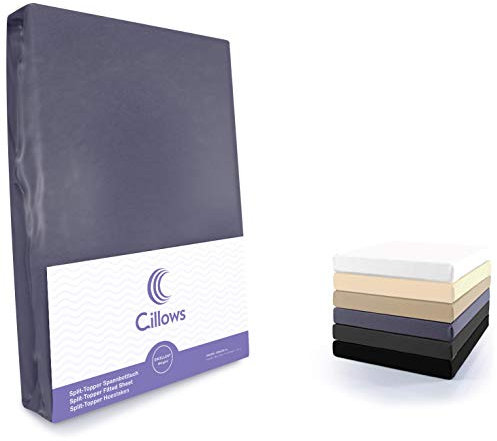 Cillows Jersey Split Topper Spannbettlaken, Spannbetttuch 100% Baumwolle in vielen Größen und Farben MARKENQUALITÄT ÖKOTEX Standard 100 | 180x200-200x220 cm - Farbe: Anthrazit 190 g/m2 Qualität
