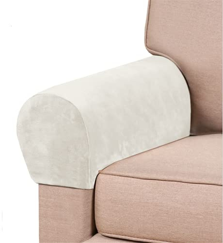 GAMUKAI Stretch Armrest Covers Velvet Arm Covers for Chairs Couch Sofa Armchair Slipcovers for Recliner Sofa 2pcs (Ivory)