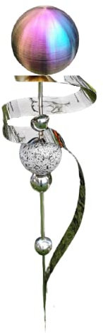 Jürgen Bocker Garten-Ambiente Gartenstecker Skulptur Saturn 160 cm aus Edelstahl poliert mit obere Kugel Edelstahl Rainbow matt gebürstet