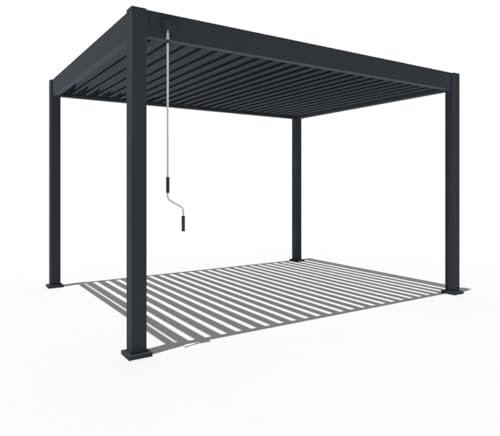 Pavillon Pergola 3x4m Terassenüberdachung freistehend mit Lamellendach verstellbar Gartenpavillon Hardtop wasserdicht stabil Winterfest Voll-Aluminium Grillpavillon wetterfest Weide Deluxe Anthrazit