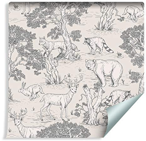 Muralo Tapete Selbstklebend Waldtiere, Natur, Hirsch, Bär - 1000x50 cm