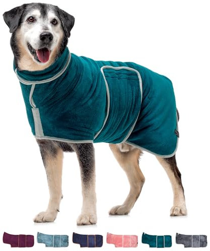 Lucky Paws® Hundebademantel – doppellagiger, Ultra-absorbierender & luxuriös weicher Bademantel Hund – Hunde in Minuten trocknen – Hundehandtuch & Hunde Bademantel in 1 (XL, Teal)