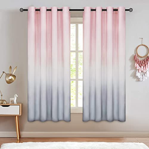 Tende per finestre sfumate rosa e grigio, tende grigie e sfumate per cameretta dei bambini, tende per finestre con occhielli, per camera da letto e soggiorno, set di 2 pannelli, 132 x 160 cm di