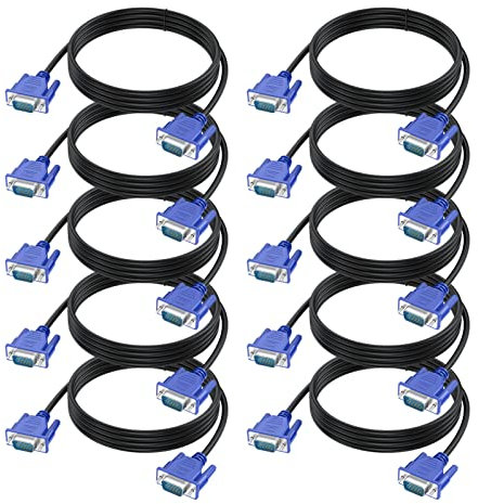 URELEGAN VGA Cable 6 Feet 10-Pack, VGA Monitor Computer Cable Shielded Cord 1080P Full HD Male to Male Cord HD15 for Computer PC Monitor Laptop TV Projector Splitter Docking Station and More