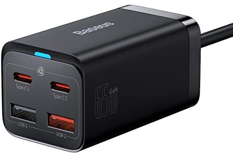 Baseus Travel Charger GaN3 Pro Quick Wall Charger C+C+U, PD3.0, QC4.0 +, AFC, FCP, SCP, PPS, MTK, (with Type C - Type C Cable 1m) 65W, Black EU (CCGP040101)