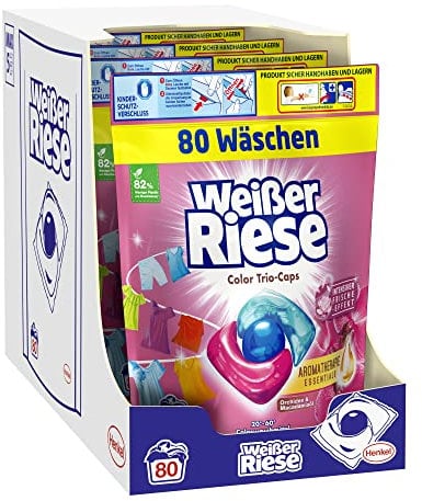 Weißer Riese Color Trio-Caps Aromatherapie Essentials, 320 (4 x 80) Wäschen, Waschmittel mit Orchidee & Macadamiaöl, Colorwaschmittel mit ätherischen Ölen & intensivem Frische-Effekt
