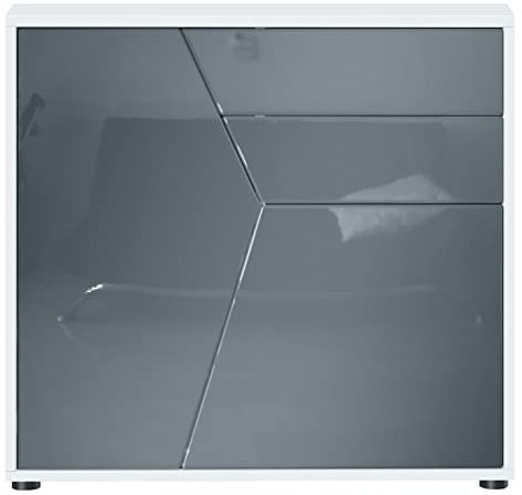 Vladon Sideboard Benny, Made in Germany, Kommode mit 2 Türen und 2 Schubladen, Weiß matt/Grau Hochglanz (79 x 74 x 36 cm)