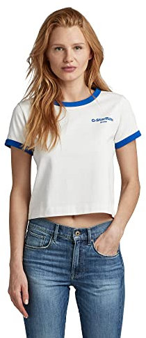 G-STAR RAW Damen Cropped Baby Brother Ringer, Mehrfarben (milk/lapis blue D22790-D274-D870), XXS