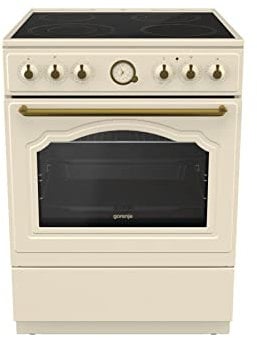 Gorenje Classico GECS 6 B70CLI - Stufa elettrica con piano cottura in vetroceramica, design retrò, 60 cm, 71 litri, chiusura delicata, riscaldamento rapido, AirFry/ExtraSteam/Pizza Mode/AquaClean