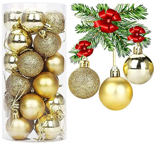 24 Weihnachtskugeln für Weihnachtsdeko, 60mm Gold Weihnachtsbaumkugeln Kunststoff Weihnachtsbaumschmuck Weihnachtsbaum Kugeln, Bruchsichere Plastik Christbaumkugeln Christbaumschmuc
