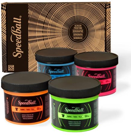 Speedball Stoff-Siebdruckfarben-Set, 118 ml, fluoreszierende Farben: Hot Pink, Limettengrün, Orange und Blau