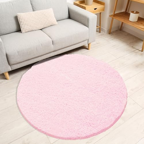 Miovani Hochflor Teppich Rund 200cm Rosa - Besonders weicher Shaggy Teppich in vielen Farben & Größen für Dein gemütliches Zuhause - Teppich Wohnzimmer & Schlafzimmer