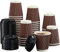 12oz Takeaway Coffee Cups to Go with White Lids, Kraft Ripple Insulated Paper Cups with Wooden Stirrers [12oz, 340ml, 100 Pack] Disposable Takeaway Insulated Biodegradable Cups for Tea and Hot Drink