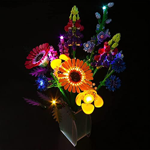 Juego de luces LED compatible con juego de ramo de flores silvestres de Lego, juego de iluminación LED, compatible con iconos de flores silvestres 10313, flores artificiales, regalo para el día de San