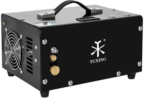 TUXING 300Bar Pcp Luftkompressor,Öl/Wasser-frei,eingebautes Ablaufsystem,angetrieben durch Auto 12V oder Haus 220V mit Adapter (im Lieferumfang enthalten),Pumpe für PCP Luftgewehre und Luftgewehre