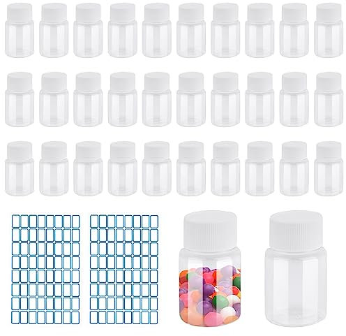 Ezydka 30 Stück Pröbchen Fläschchen, Plastikflaschen mit 2 Stück Gratis Etiketten, 30ML Transparent Kleine Plastikflaschen, Mini Flaschen Zum Befüllen für Kosmetik Camping Reisen