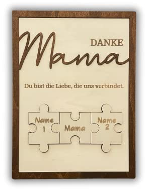 DRYSSON Geschenk für Mama zum Muttertag individuell Holz Bild mit Wunschnamen/Gravur Puzzle Muttertagsgeschenk personalisiert für Oma Papa Muttertags Geschenk