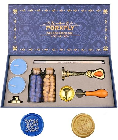 PORXFLY 2 Stück Letter C Wachs-Siegel-Stempel-Set, Initial Alphabet Wachs-Siegels-Stempel-Kit Vintage Geschenk-Box, A bis Z Buchstaben-Serie Stempel für Hochzeit Einladungen, Umschläge (C)