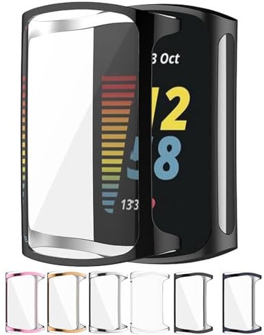 Case Cover Compatible with Fitbit Charge 6/Charge 5 Protector Covers, Disscool Soft Anti Drop TPU Replacement Protective Cases Smart Watch Accessories(Black)