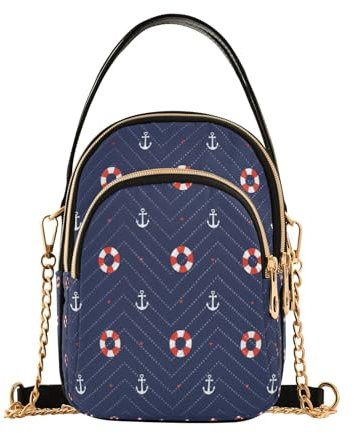 Mnsruu Anker und Rettungsring Muster Damen Crossbody Handtaschen Casual Kette Geldbörse Leder Schultertaschen für Damen, mehrfarbig, Einheitsgröße