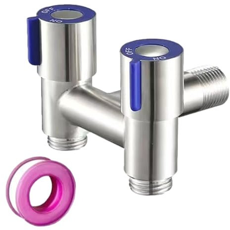 Sdoppiatore per rubinetto, in acciaio inox, valvola triangolare, deviatore per WC, 1 in 2 uscite, rubinetto per lavatrice (A)