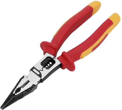 WISEPRO 9 Inch 1000V Insulated Needle Nose Pliers, Multipurpose Insulated Long Nose Pliers with Wire Crimper/Stripper/Cutter, Heavy Duty Electrical Plier for Screwing, Crimping, Stripping, Shearing