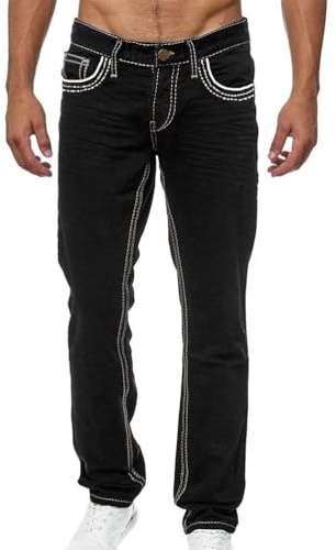 Oanviso Homme Jean Troué Mode Skinny Slim Fit Pantalon Denim Styles Déchiré Sport Trousers avec Fermeture Éclair Casual Pants Trekking Outdoor Cargo Vintage C Noir 3XL