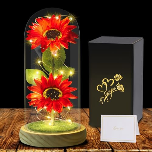 Touloube Geschenke für Frauen zum Muttertag Ewige Sonnenblume im Glas, Sonnenblumen Deko Geschenk Oma Geschenk Geburtstag Geburtstagsgeschenk, Sonnenblumendekor Künstliche für Frau Mama Lehrerin
