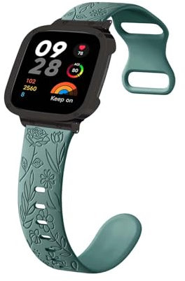 Silikon Armbänder kompatibel mit Redmi Watch 3 Active Armband Mastten mit Rosenblumengravur Sport Ersatzarmband für Damen Herren Floral Gravierte Silikon Band für Redmi Watch 3 Active (f,silikon)
