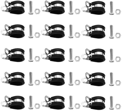 TOMSHIELE 15 x 1,27 cm Kabelschellen mit 15 Paar Schrauben, 304 Edelstahl-Gummiklemmen, gummierte gepolsterte Rohrschellen