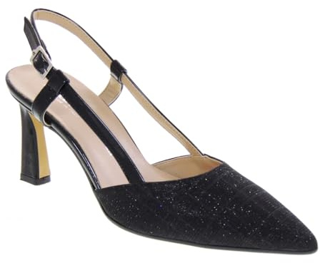 Valleverde 19150 Slingback Cerimonia Donna Vernice Nero Tacco Stiletto 9Cm Suola Gomma