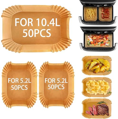 Feelhap Papel Para Freidora de Aire,150 Piezas Papel Horno Rectangular Papel de Horno para Ninja Foodi FlexDrawer Dual Zone AF500EU AF500EUCP 10,4 L,Desechable Papel Air Fryer de Horno